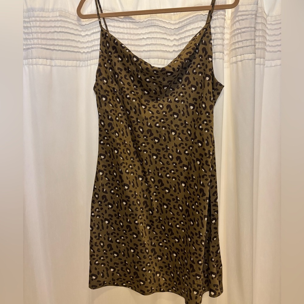 Silky cheetah print cowl neck dress